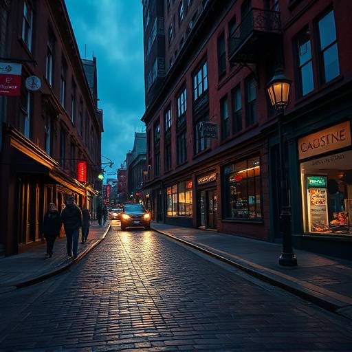 Historic Gastown cobblestone street at dusk