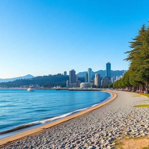 Kitsilano Beach with the Vancouver skyline in the background