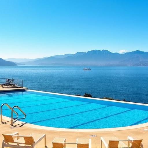 Kitsilano Pool with the ocean and mountains in the distance