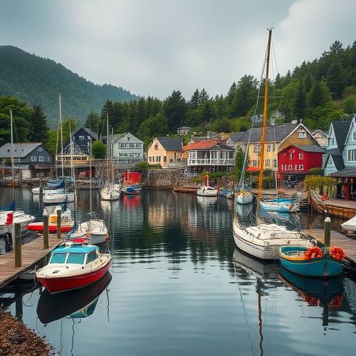 Picturesque village of Deep Cove with boats docked in the harbor